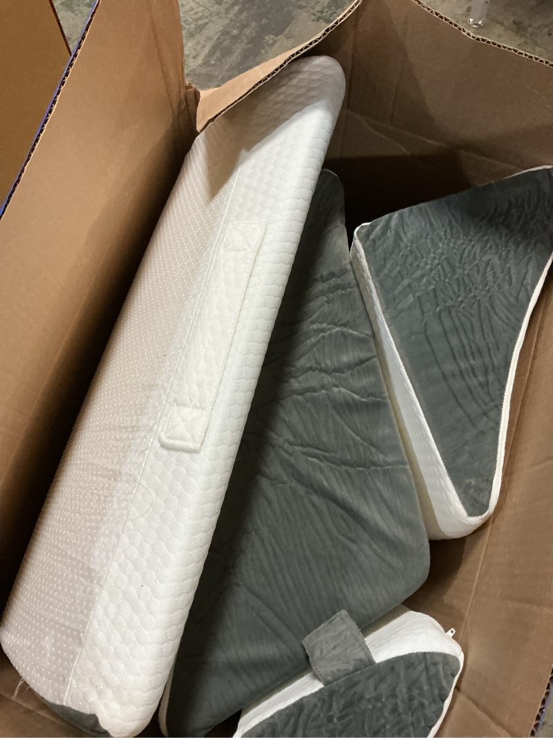 Condition photo showing As Is for 4PCS Wedge Pillow Set for After Surgery, Orthopedic Bed Wedge Pillow for Back Pain Relief, Sitting Up in Bed, Acid Reflux, Adjustable Post Surgery Pillows for GERD, Snoring, White/Grey