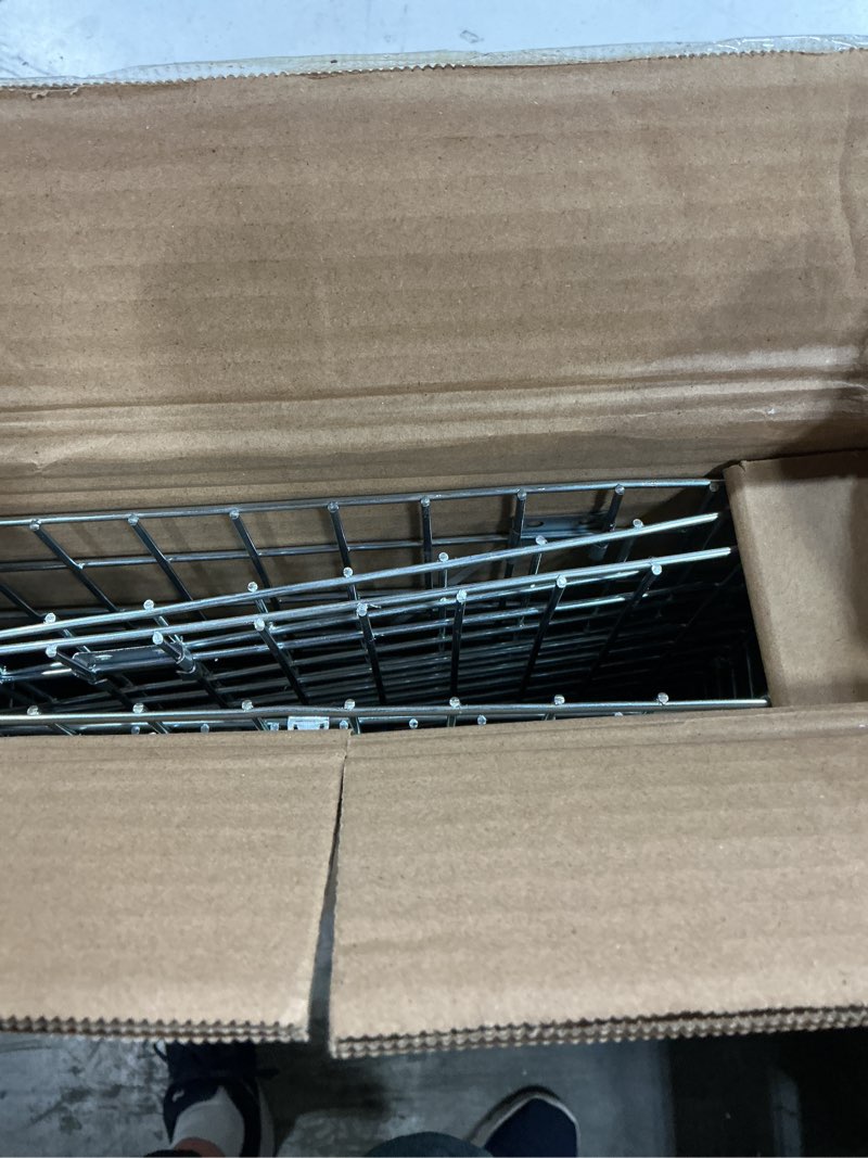 Condition photo showing New/Like New for vevor live animal cage trap, 31" x 10" x 12" humane cat trap galvanized iron, folding animal trap with handle for rabbits, stray cats, squirrels, raccoons, groundhogs and opossums