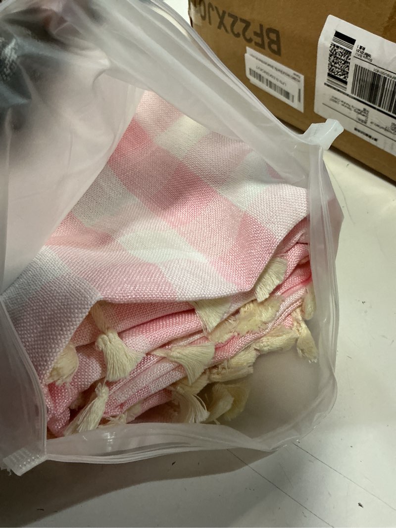 Condition photo showing Good Condition for checkered tablecloth rectangle cotton linen gingham table cloth with tassel washable wrinkle free heavy duty buffalo plaid table cover for dining/party/picnic (pink, 55" x 102" (rectangular)) pink 102" x 55" (rectangular)