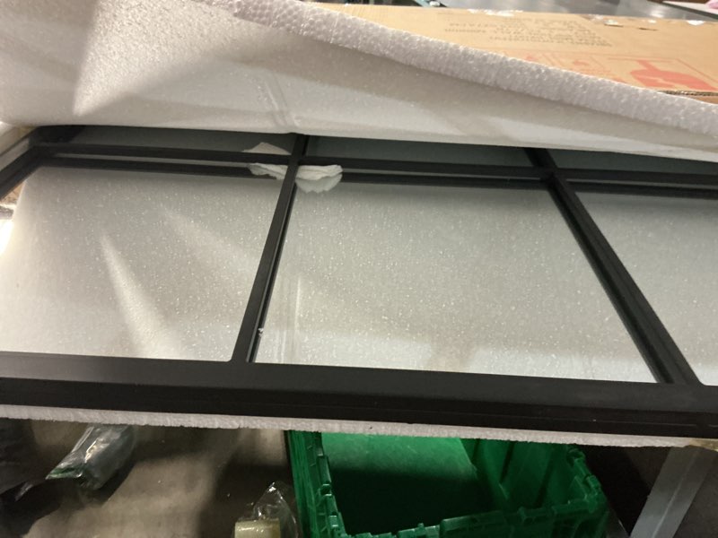 Condition photo showing Good Condition for ironsmithn Arched Window Mirror, 41.3"x24" Grid Arch Mirror, Black Metal Windowpane Mirrors for Living Room Fireplace Entryway Bedroom Hallway Home Decor