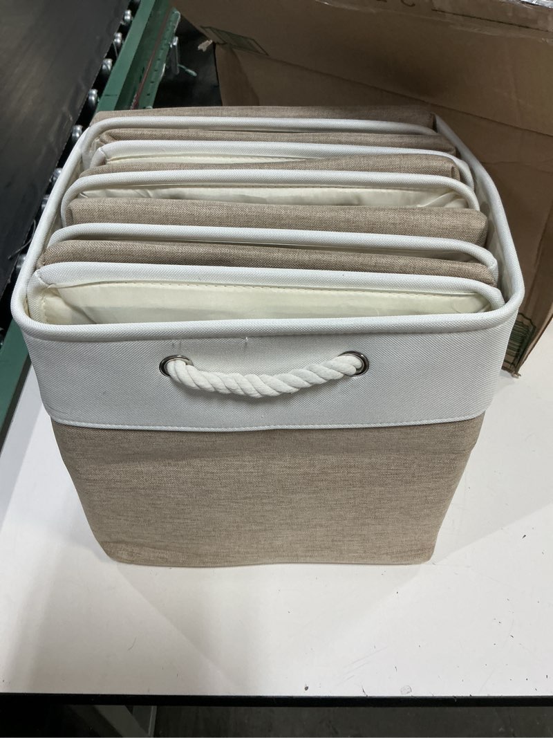 Condition photo showing Good Condition for white & beige 13 in x 13 in linen collapsible fabric storage bins set of 6 for home office closet