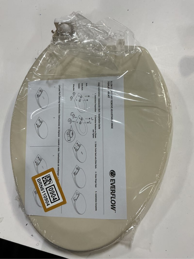 Condition photo showing As Is for (Defective )Everflow TSWE4-B Elongated Closed-Front Toilet Seat & Lid Soft Close Bone Color