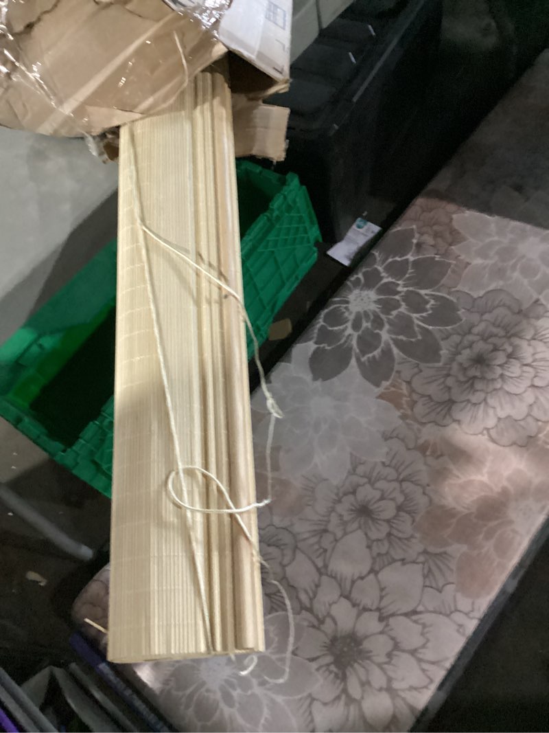 Condition photo showing As Is for outdoor reed roller blinds, retro bamboo roller blinds, anti-uv and waterproof, suitable for indoor/outdoor porch privacy, lifting, sun protection-carbonizedcolor-20x40in?wxh