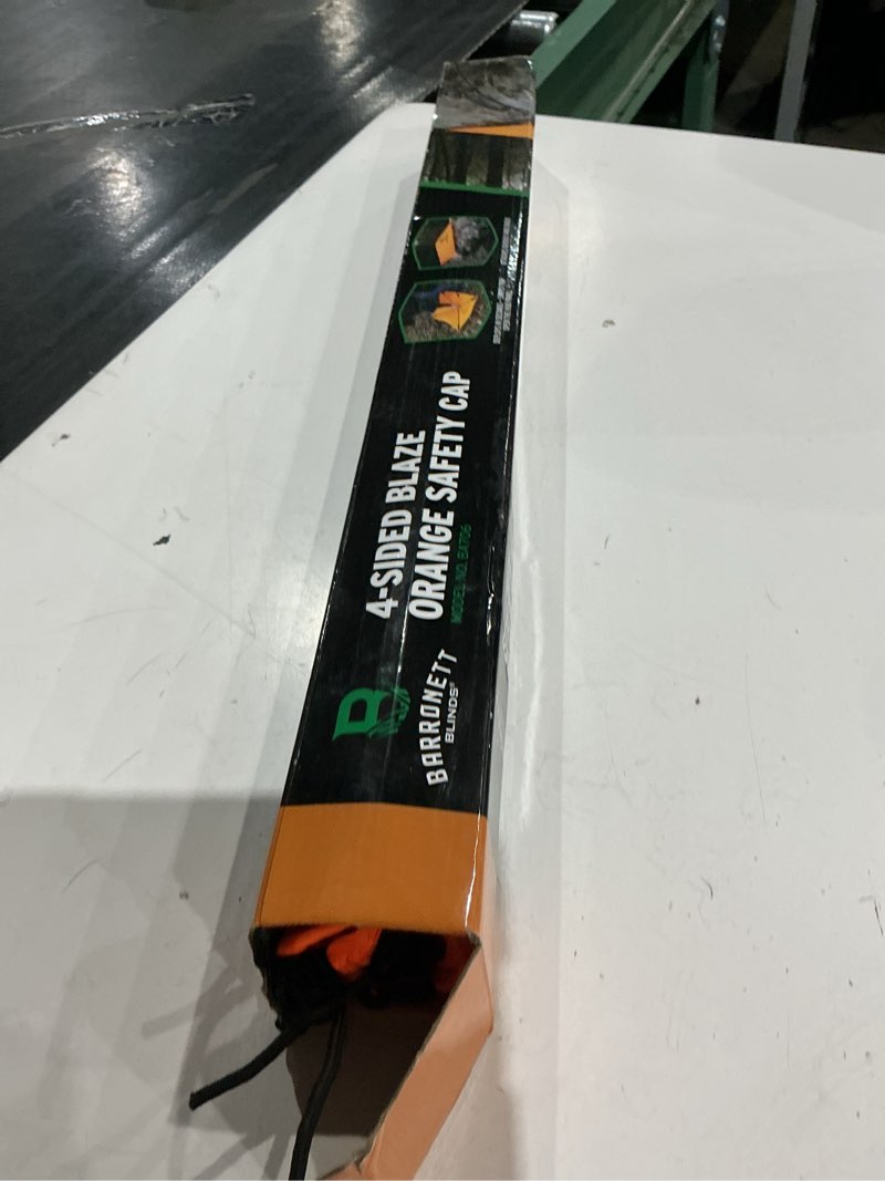 Condition photo showing As Is for barronett blinds® 4-sided blaze orange safety cap, for use with 4-sided hunting blinds, safety during hunting, attaches quickly and easily, blaze orange, ba706