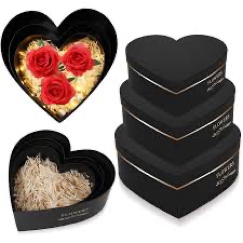 Glenmal 3 Pcs Heart Shaped Gift Boxes with Lids 100g Shredded Paper Fill Nesting Heart Flower Boxes 