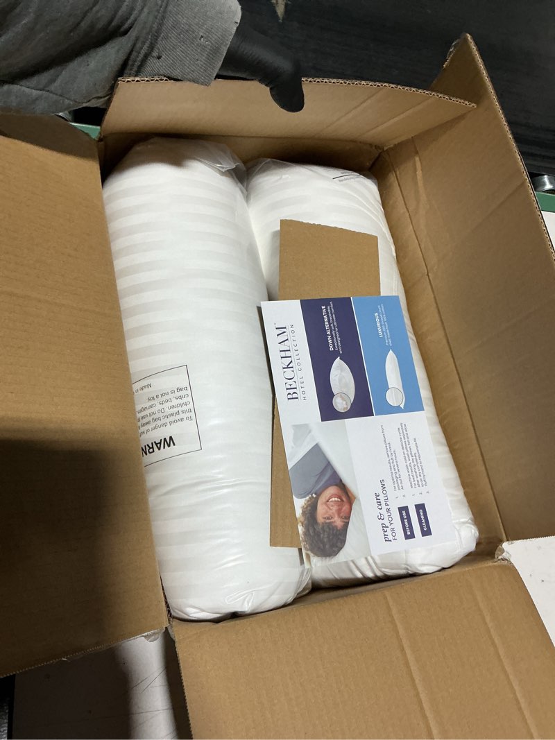 Condition photo showing As Is for Beckham Hotel Collection Bed Pillows Standard/Queen Size Set of 2 - Original Soft Down Alternative Pillow for Sleeping - Soft Support for Back, Stomach or Side Sleepers Queen / Standard White