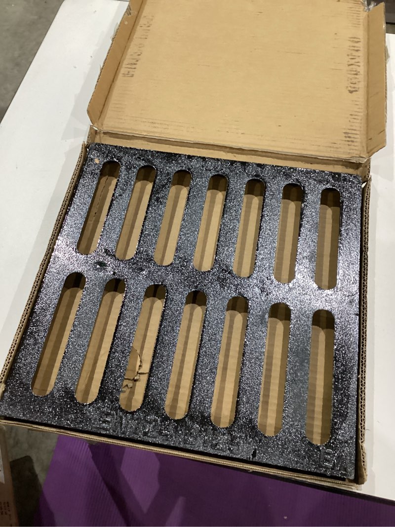 Condition photo showing Good Condition for cast iron drain grate, 16 * 16in heavy duty outdoor drain cover, b125 class channel grate, metal sewer grate, black square drainage grate for concrete floor, yard, driveway & garage.