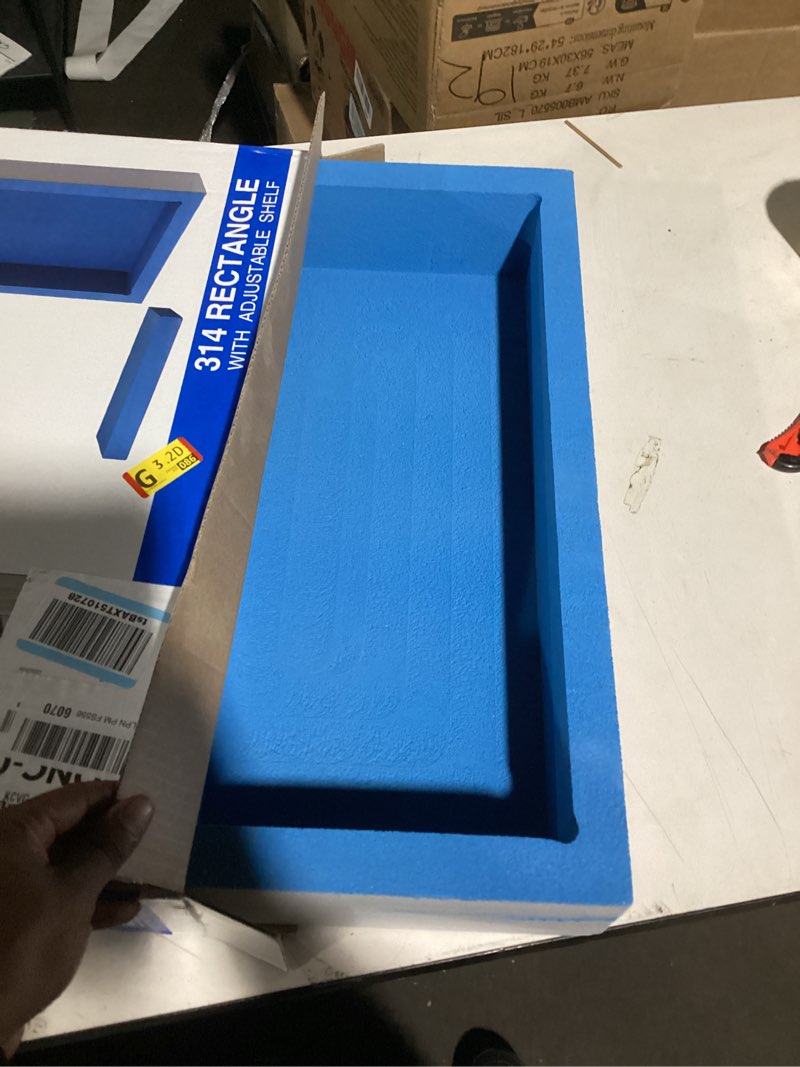 Condition photo showing As Is for Noble 314 Preformed 12" x 20" ID Shower Niche, Tub, Caddy, Modern Bathroom Storage Solution, Adjustable Shelf, Water-Resistant, Easy Install Ideal for Toiletries Shampoo Shower Accessories Rectangular