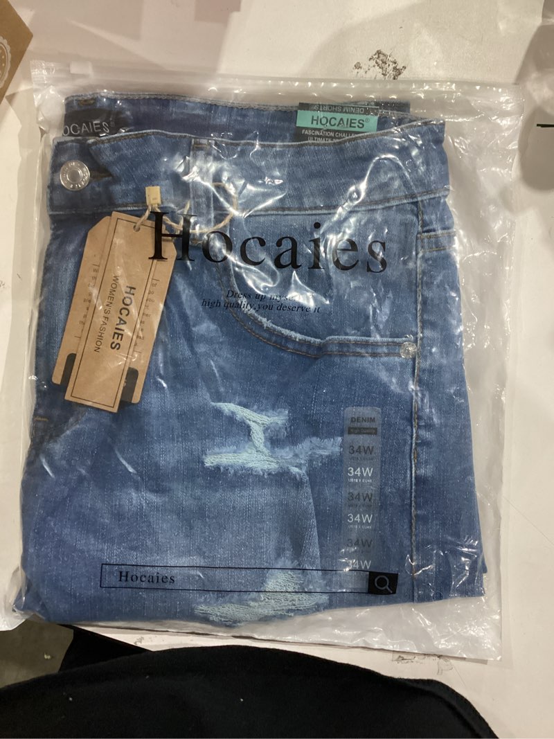 Condition photo showing New/Like New for HOCAIES Women's Juniors Mid Rise Jean Shorts Folded Hem Denim Shorts for Women 18 13 Blue