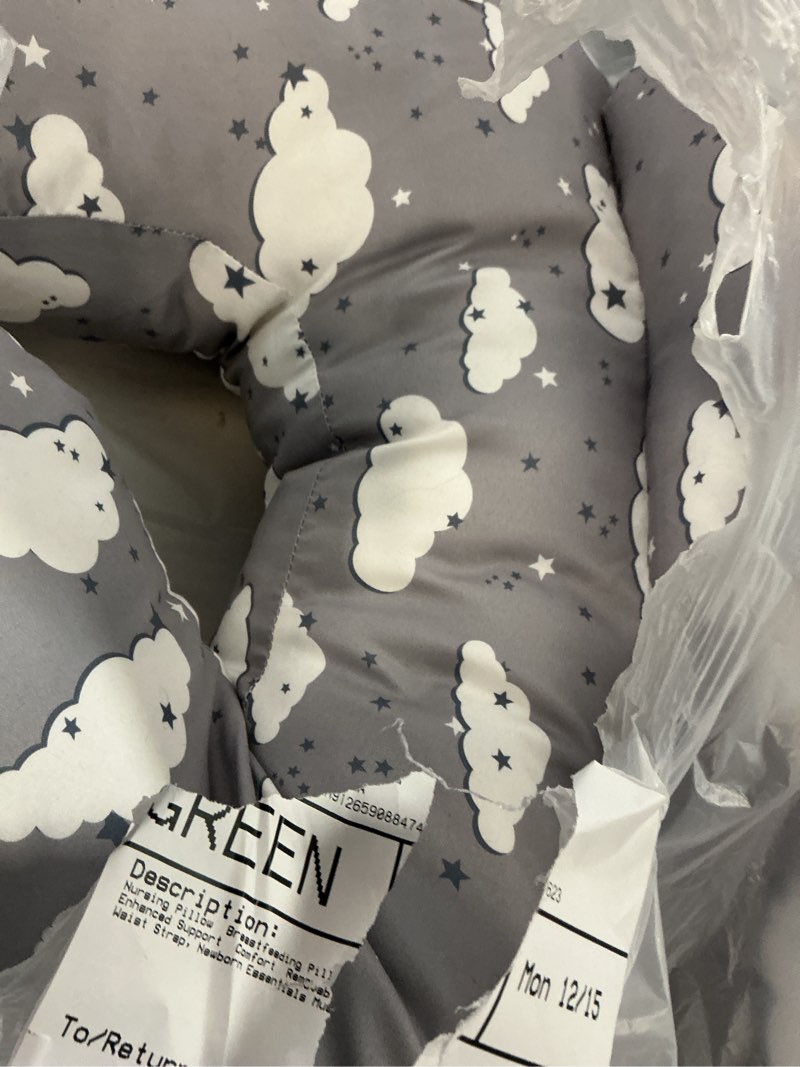 Condition photo showing As Is for Nursing Pillow – Breastfeeding Pillows with Security Fence for Enhanced Support & Comfort – Removable Cotton Cover, Adjustable Waist Strap, Newborn Essentials Must Haves Baby Registry Search Clouds