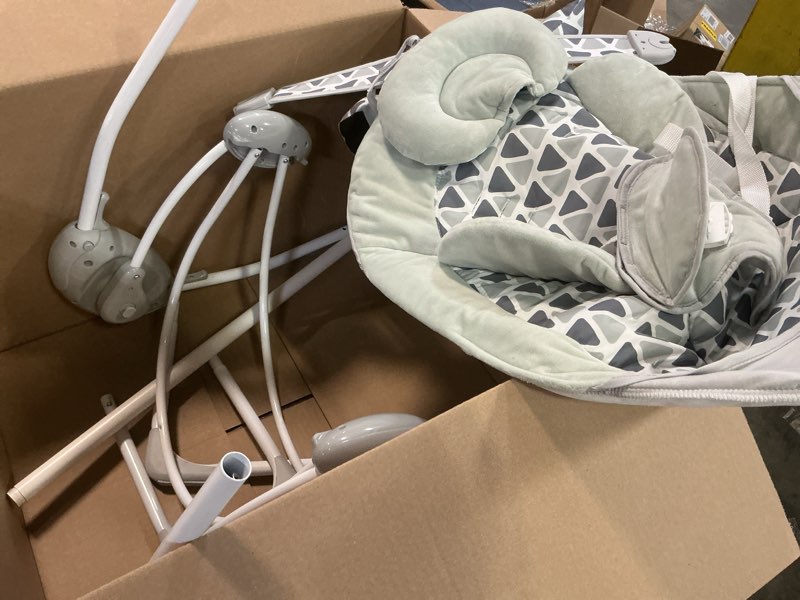 Condition photo showing As Is for baby swings for infants, portable baby swing folds easy with adaptable speed, music,timer,baby swing indoor/outdoor,infant swing for babies 0-6 months 6-20 lbs grey