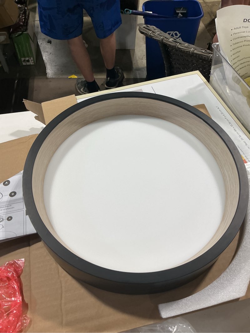 Condition photo showing Good Condition for allen + roth mason 14.25-in black indoor led flush mount light with plastic shade