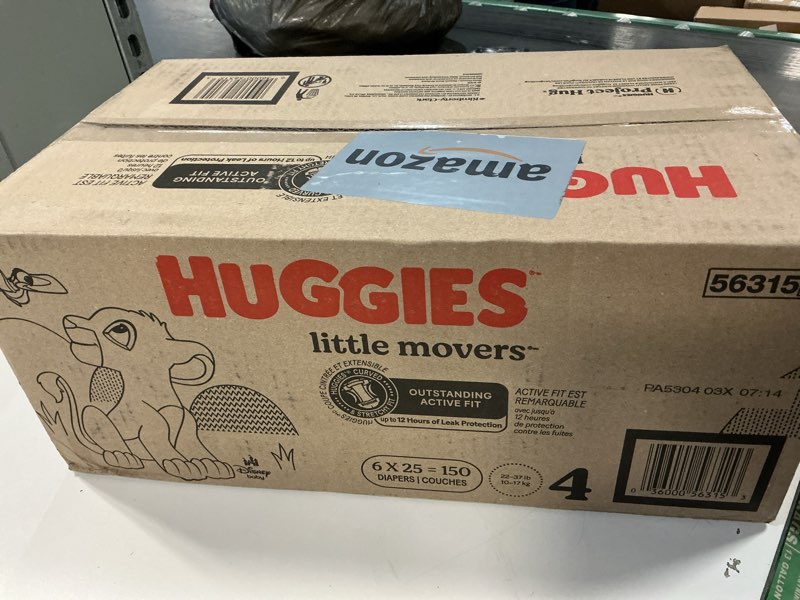Condition photo showing New/Like New for Huggies Size 4 Diapers, Little Movers Baby Diapers, Size 4 (22-37 lbs), 150 Count (6 Packs of 25)