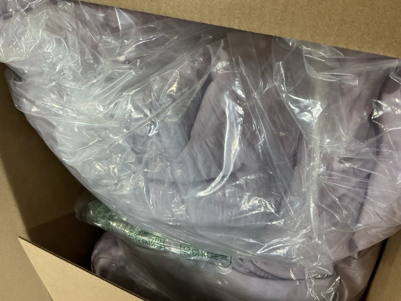 Condition photo showing As Is for Love's cabin Seersucker Lavender Full Comforter Set, 7-Piece All Season Lightweight Bed in a Bag Bedding Set with Comforter, Flat Sheet, Fitted Sheet, Pillowcases and Shams | Soft, Breathable, Lightweight Lavender Full (82"X86")