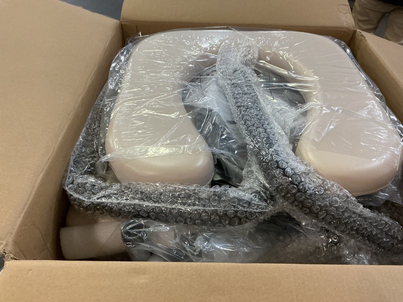 Condition photo showing New/Like New for Drop Arm Bedside Commode, Commode Toilet with Padded Seat and Backrest, 400lbs Capacity, 6.3QT Removable Bucket and Splash Guard, Adjustable Height Portable Toilet for Adults, Beige