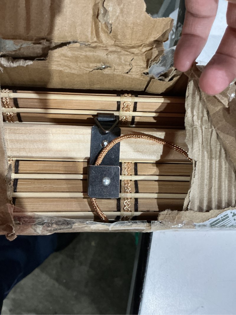 Condition photo showing Good Condition for bamboo blinds for interior windows, custom bamboo shades for indoor windows, roller shades for indoor window and outdoor patio, easy to install for decks, porches, backyards e 48"w x 64"h