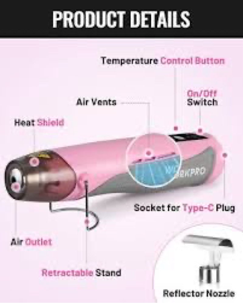 workpro mini cordless heat gun 7.2v 680? hot air gun 3 temp setting-cool air usa