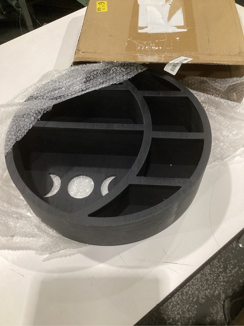 Condition photo showing Good Condition for ella & emma wooden moon shelf for crystals - crescent moon crystal shelf, storage & wall hanging shelves for bedroom aesthetic, moon phase wall decor & crystal display shelf, pinewood, black full black