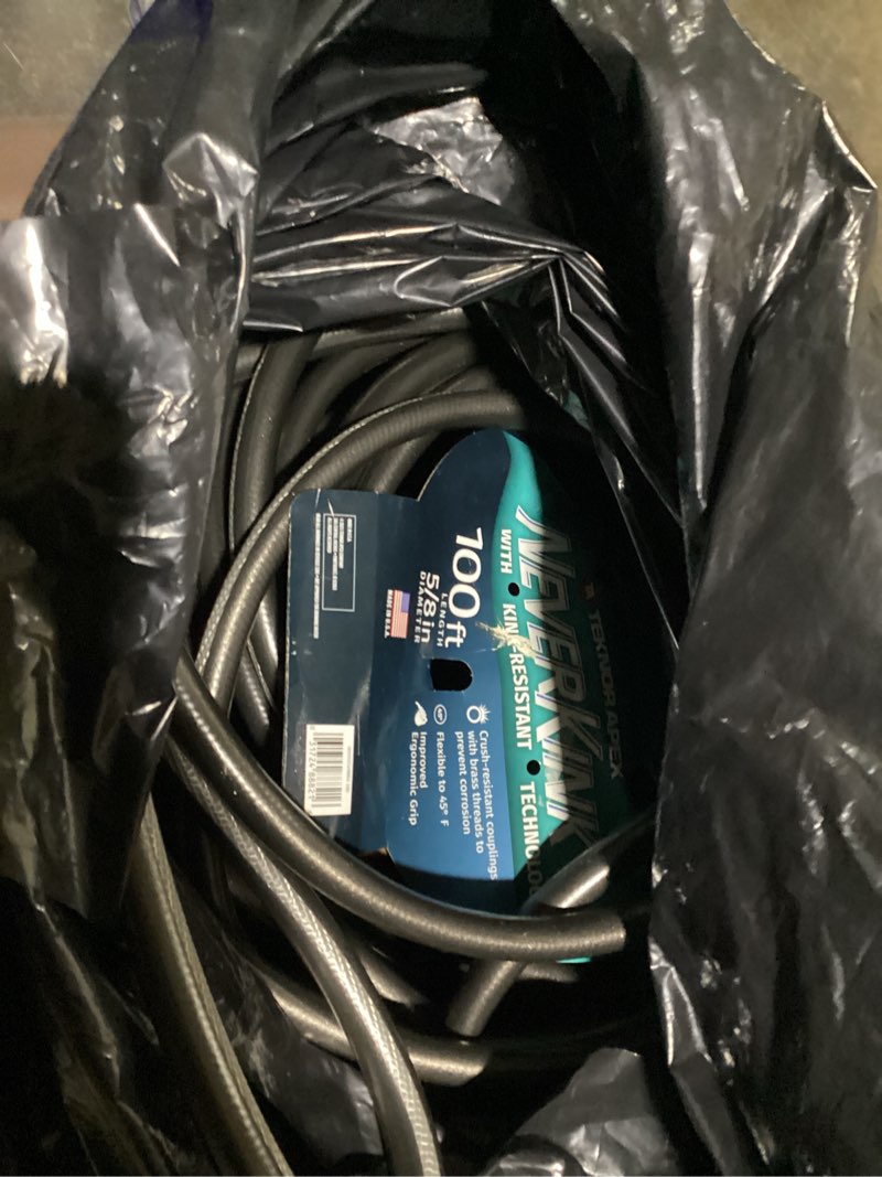 Condition photo showing As Is for neverkink teknor apex 5/8-in x 100-ft heavy-duty kink free vinyl gray coiled hose
