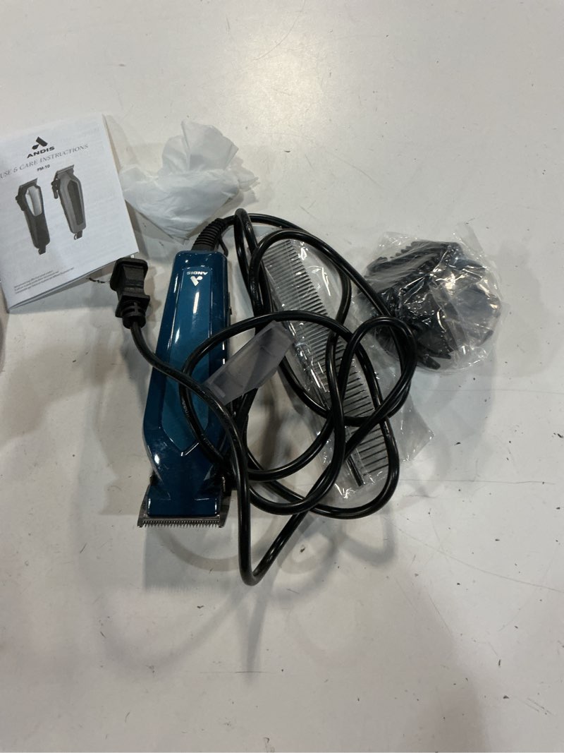 Condition photo showing As Is for andis easy clip starter kit, teal with adjustable blade and quiet operation