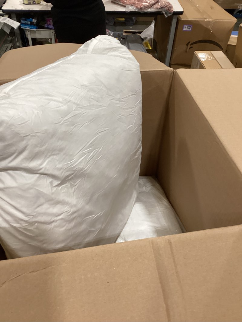 Condition photo showing As Is for MIULEE 22x22 Pillow Inserts,Set of 2 Down Feather Throw Pillows for Couch Sofa Bed, Decorative Fluffy Throw Pillow Inserts Cotton Fabric,White 2 22x22 Inch