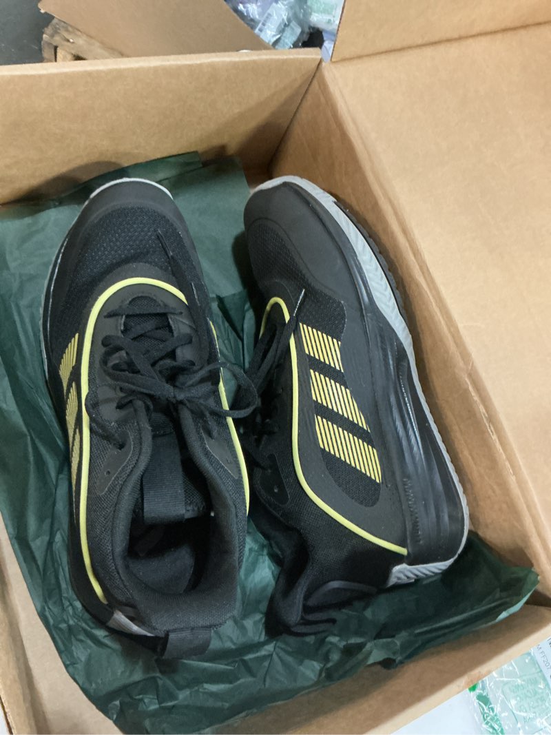 Condition photo showing As Is for adidas Men’s Own The Game 3.0 Basketball Shoe 10.5 Black/Gold Metallic/Solid Grey