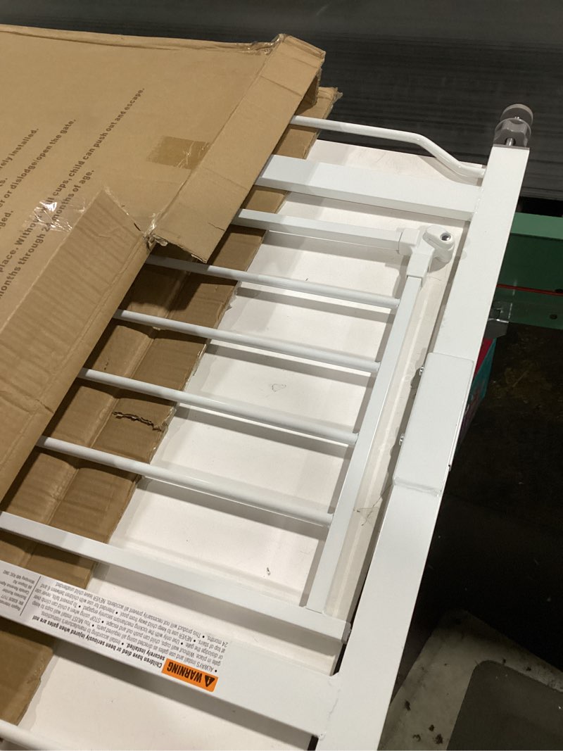 Condition photo showing As Is for Regalo Easy Step Extra Tall Walk Thru Baby Gate, Includes 4-Inch Extension, and 4 Pack of Wall Cups and Mounting Kit, White White 29-36.5"W x 36"H