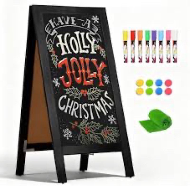 4 THOUGHT A-Frame Double-Sided Magnetic Chalkboard 40"x20", Solid Pine Wood Freestanding Sandwich Bo