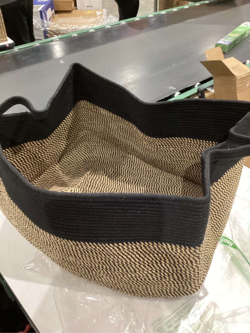 Condition photo showing Good Condition for goodpick woven rope storage basket, blanket basket for towel, shoe, clothes, large toy decorative basket for playroom, living room, nursery, toy bin, black
