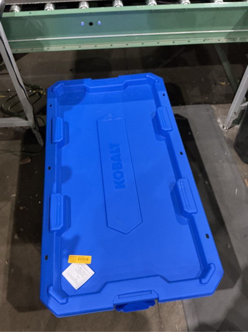 Condition photo showing As Is for kobalt heavy duty stackable tote with latching