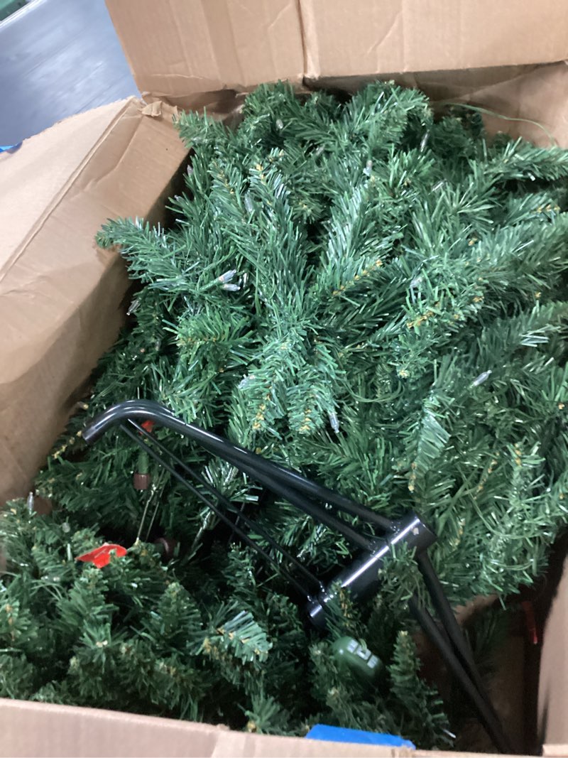 Condition photo showing As Is for 6 FT Pre-lit Christmas Tree Spruce with Remote Control, 300 Warm White Multi-Color Changing LED Lights, Artificial Hinged/Feel Real/Realistic for Home, Holiday Decoration Dual Color LED Green Green 6ft