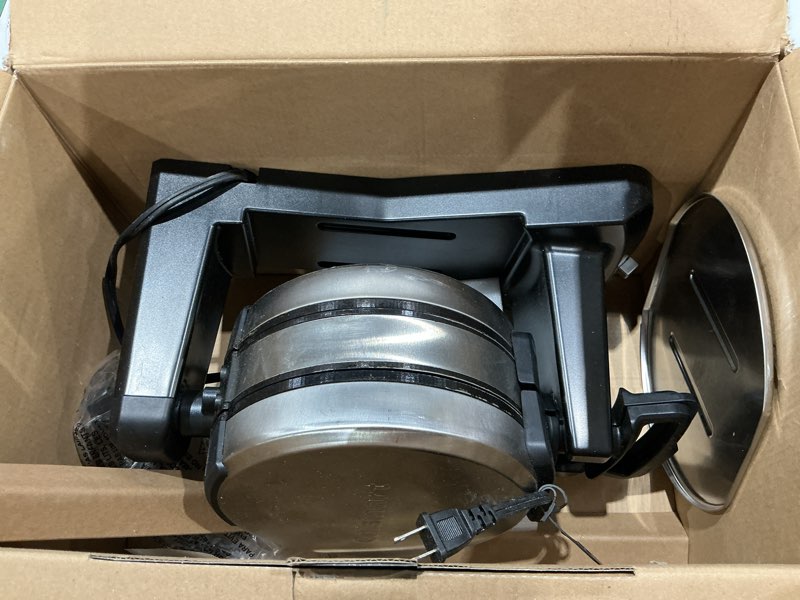 Condition photo showing As Is for cuisinart double flip belgian waffle maker, waf-f40nas, stainless steel, grey and black new double flip