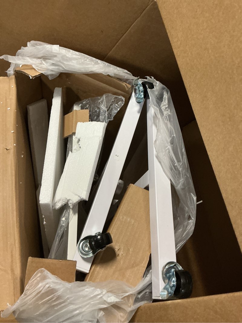 Condition photo showing As Is for COMHOMA Small Standing Desk Adjustable Height & Tiltable Tabletop, Mobile Stand Up Desk for Laptop, Portable Computer Table for Home Office Work and Walking Pad Treadmill, Height 30.7"-46.4", White Pure-white 31.5 IN