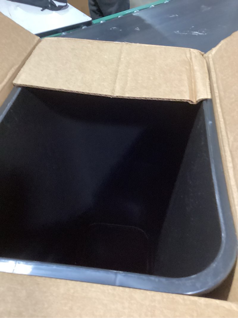 Condition photo showing As Is for amazon basics rectangular commercial office wastebasket, easy to clean, space-saving, 10 gallon, black black 10 gallon (pack of 1)