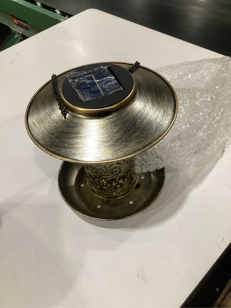 Condition photo showing Good Condition for sweetfull solar bird feeder for outdoors hanging, metal wild bird feeder for cardinals solar garden lantern with s hook as gift ideas for bird lovers (2lbs heavy duty weather resistance birdfeeders) 8"x8"
