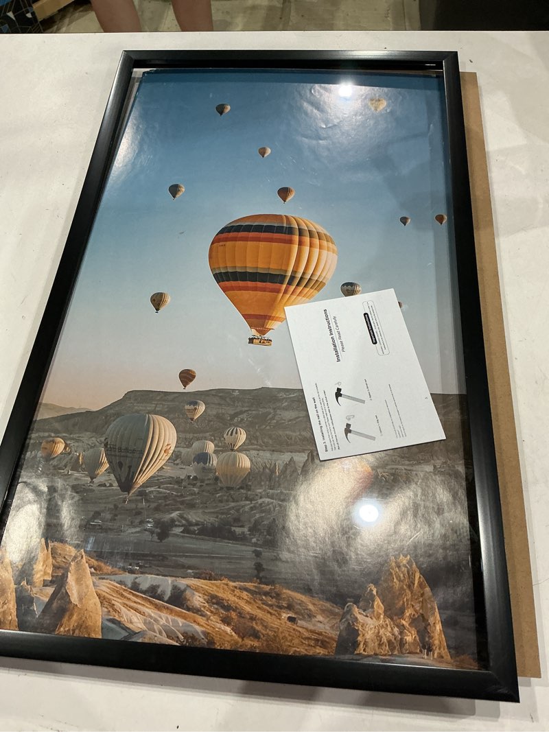 Condition photo showing As Is for 14x24 picture frame for wall display, 14x24 black picture frame with shatter resistant plexiglass, stable and sturdy 14 x 24 poster frame for wall display, handpicked gift collection, 1 pack
