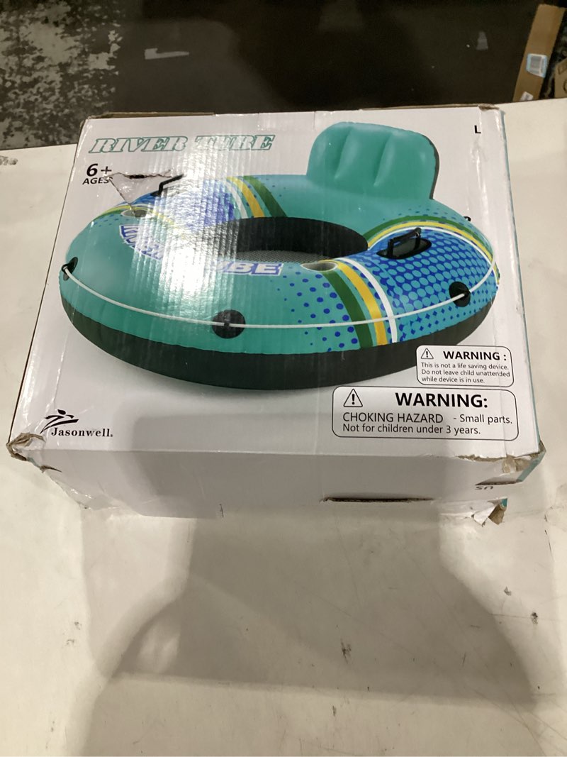 Condition photo showing New/Like New for jasonwell inflatable river tube float - heavy duty river float pool floats lake premium water tubes for floating recreational river raft lounge floaties with 2 cup holders for adult large cyan