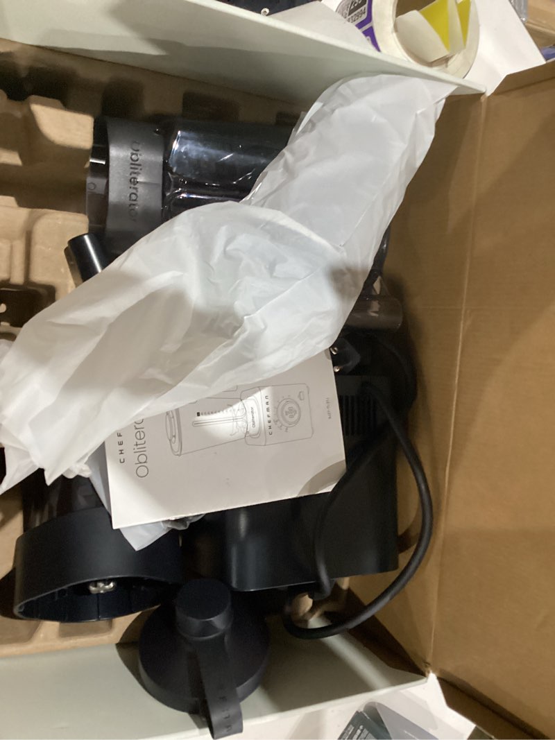 Condition photo showing As Is for Chefman Obliterator 48 oz Countertop Blender for Smoothies, 1380W Motor to Crush Ice, Nuts, and Frozen Fruit with Stainless Steel Blade, Blender Pack Includes Two 20 oz. Travel Jars - Midnight MIDNIGHT Power Blender + 2 Travel Jars