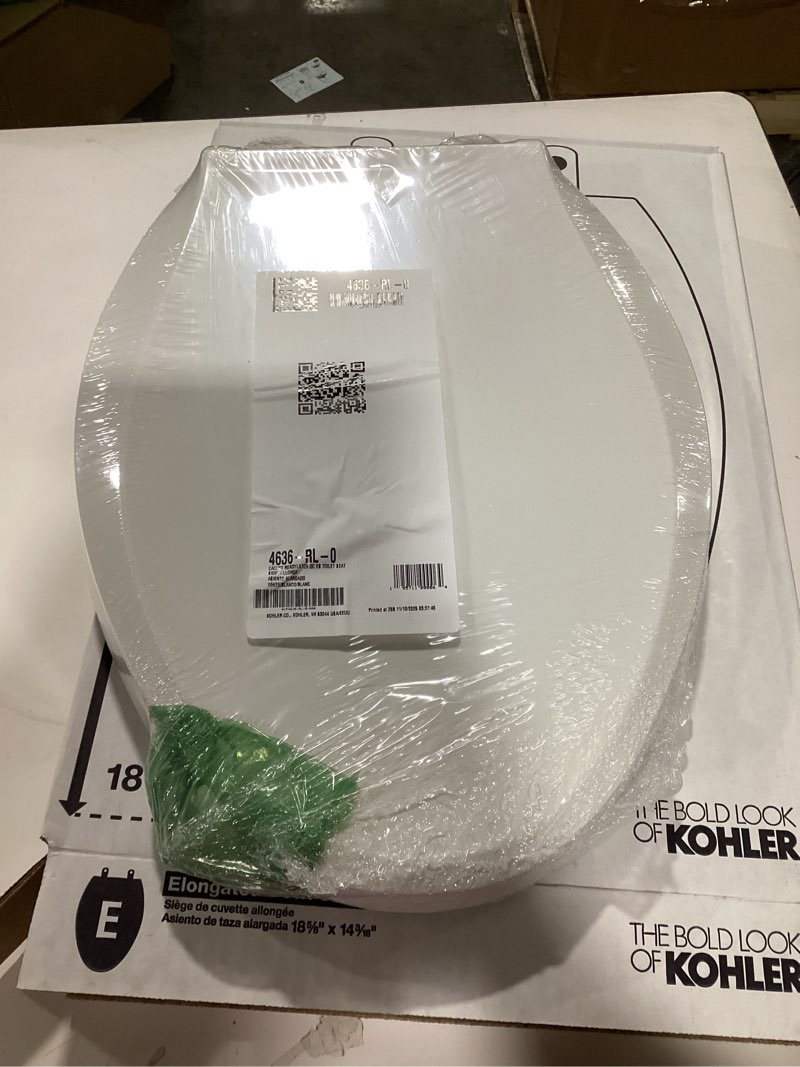 Condition photo showing Good Condition for KOHLER 4636-RL-0 Cachet ReadyLatch Elongated Toilet Seat Slow Close, Soft Close Toilet Seat Quiet Lid, Contoured Grip-Tight Bumpers Installation Hardware, Apartment Essentials, White White Elongated Ready Latch