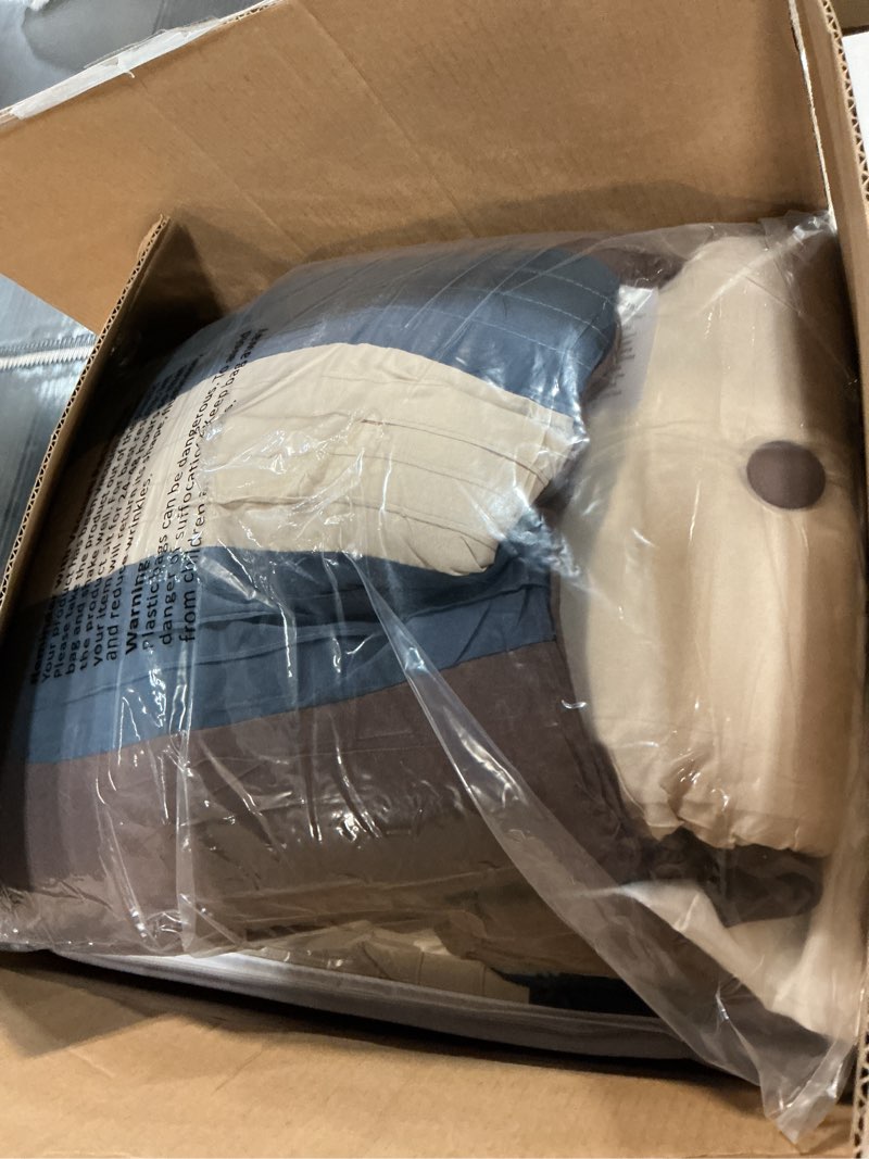 Condition photo showing Good Condition for Chezmoi Collection Loft 8-Piece Full Comforter Set, Midnight Blue/Brown/Coffee Cream Luxury Striped Bedding for All Season Full Midnight Blue/Brown/Coffee Cream