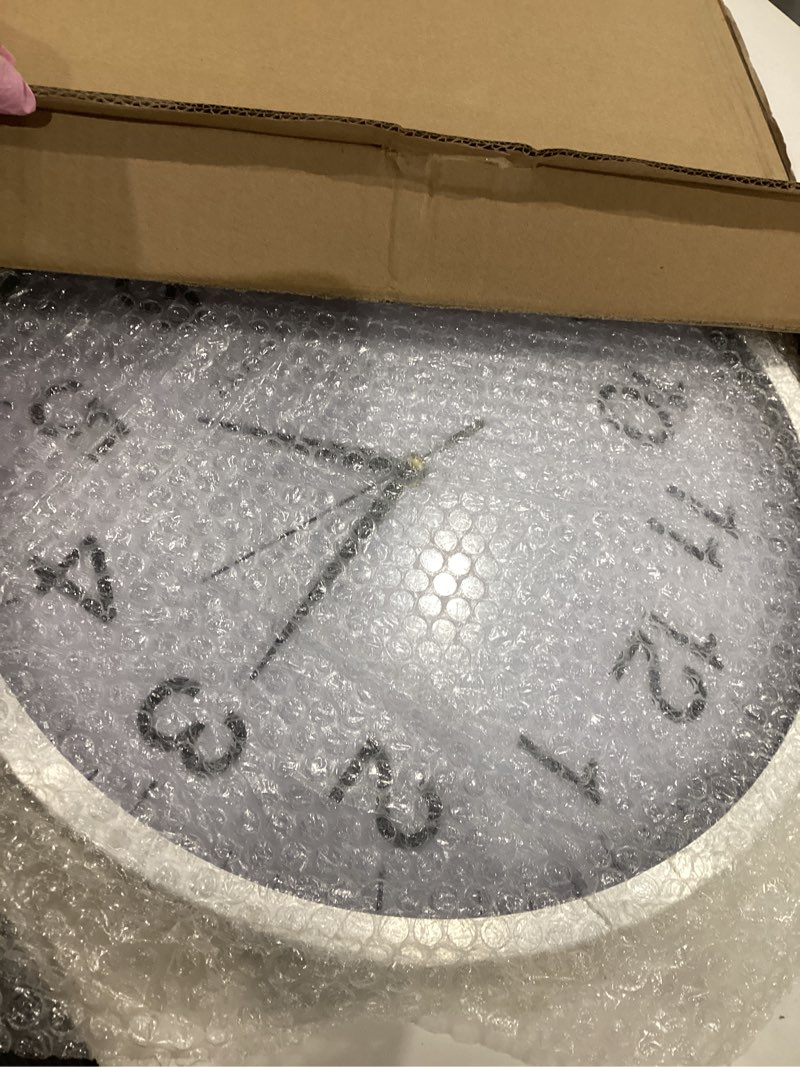 Condition photo showing Good Condition for clockswise 16-in round quartz wall clock non-ticking battery operated with silent sweep movement, aluminum silver frame, perfect for home kitchen office living room study hallway classroom, white face aluminum white face 16 inch