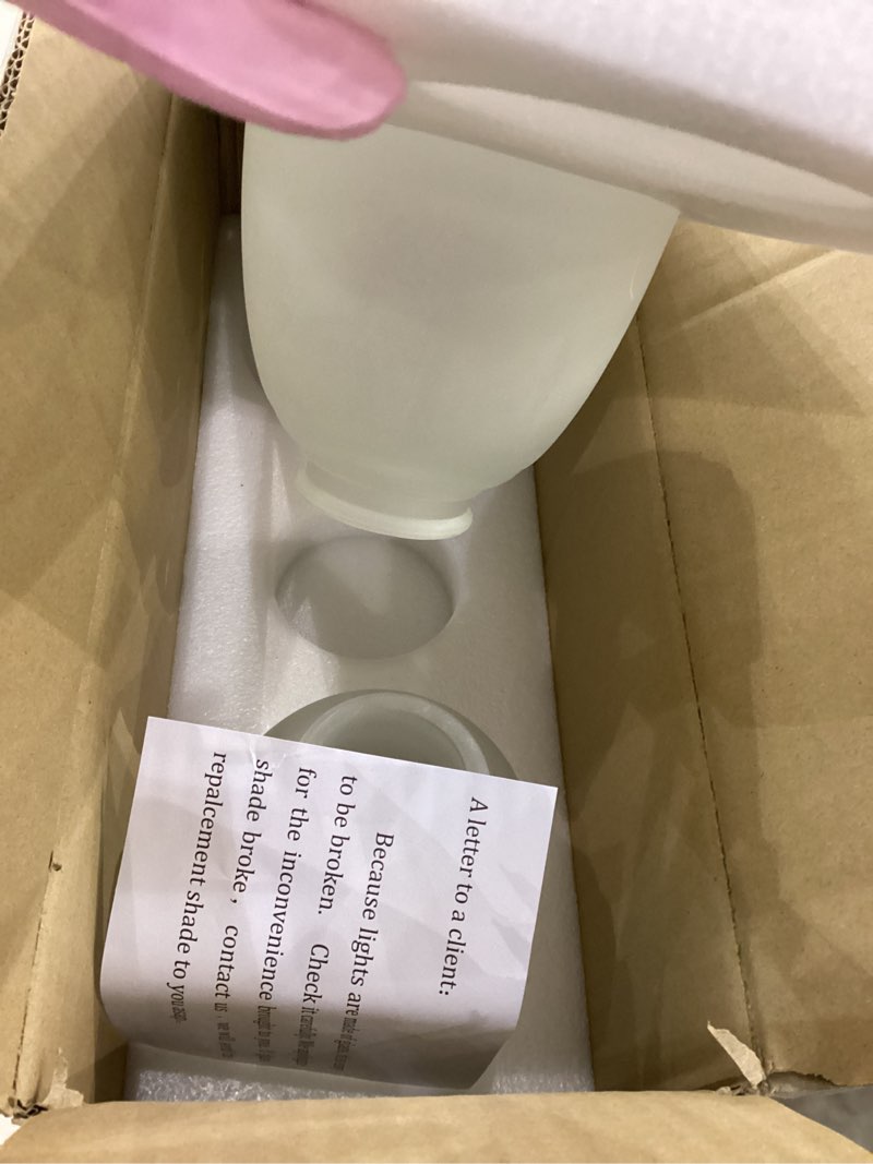 Condition photo showing As Is for 3-Pack White Frosted Glass Shade Replacements, Ceiling Fan Light Covers Glass Globes Lampshades for Chandelier Vanity Lights Wall Sconces Pendant Light, 1.61" Fitter Size, 5" high x 4.7" diameter