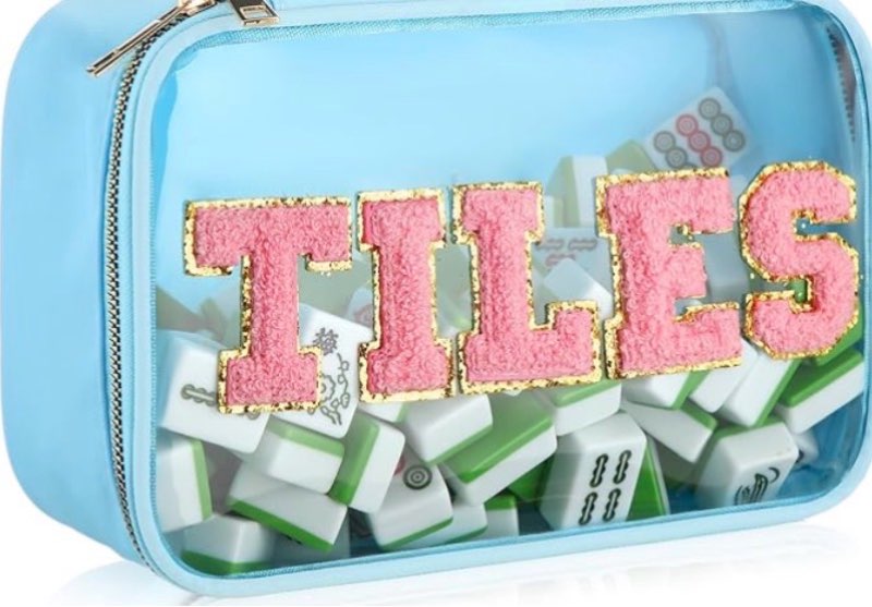 Soulchen American Mahjong Tiles Accessories Set 160 Pieces 1.2 Inches American Mahjong Tiles Game Set with Waterproof PVC Clear Zippered Storage Holder Bag for Game Lover Gift Hot Blue 