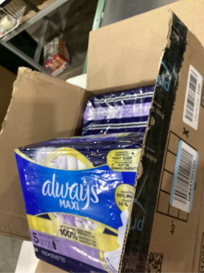 Condition photo showing New/Like New for Always Maxi Overnight Pads with Wings, Size 5, Extra Heavy Overnight, Unscented, 72 Count Size 5 72.0
