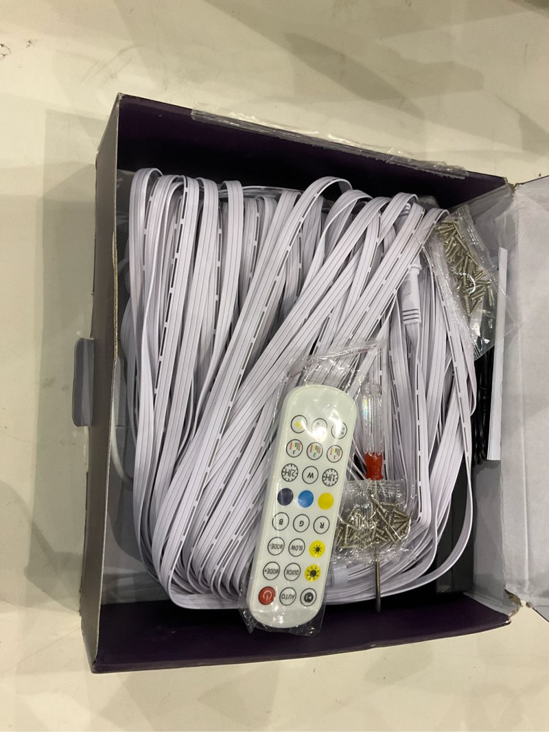 Condition photo showing New/Like New for POOFZY Permanent Outdoor Lights for House,200ft RGB+IC Smart Outdoor Decor, 50 Scene Modes,App/Remote Control,IP67 Waterproof,for Christmas,Halloween,Daily & Holiday Party Decor,House Roof Lighting