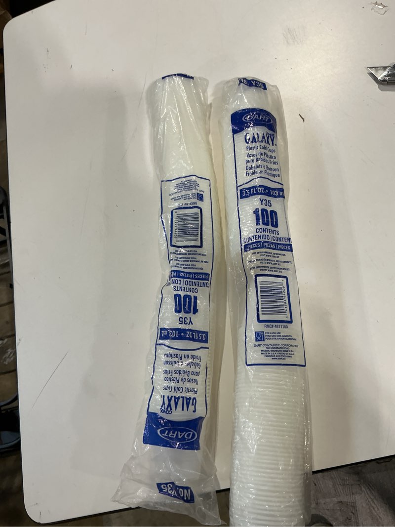 Condition photo showing New/Like New for dart high-impact polystyrene cold cups, 3.5 oz, translucent, 100/pack