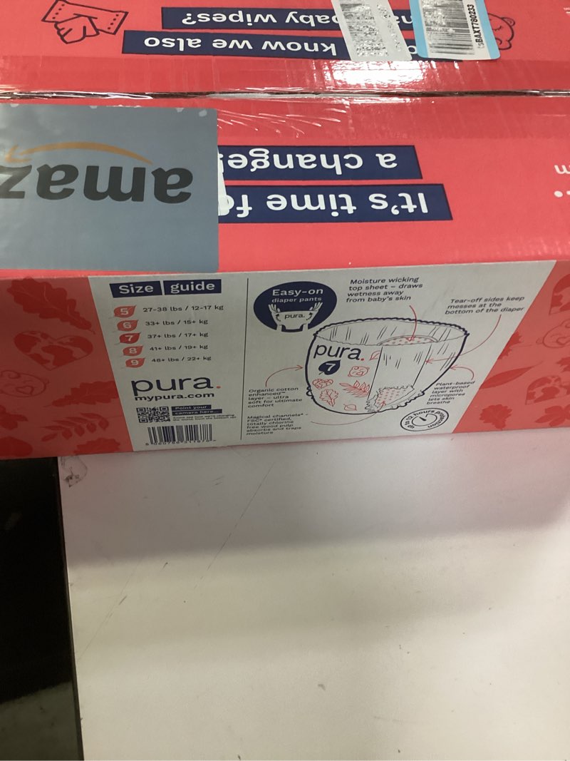 Condition photo showing New/Like New for Pura Hypoallergenic Diaper Pants Size 7 (37+ lbs) Overnight, up to 12 Hours Leak Protection, Suitable for Sensitive Skin, Totally Chlorine Free, Soft Organic Cotton, 3 Packs of 17 (51 Pull Up Pants) Size 7 51