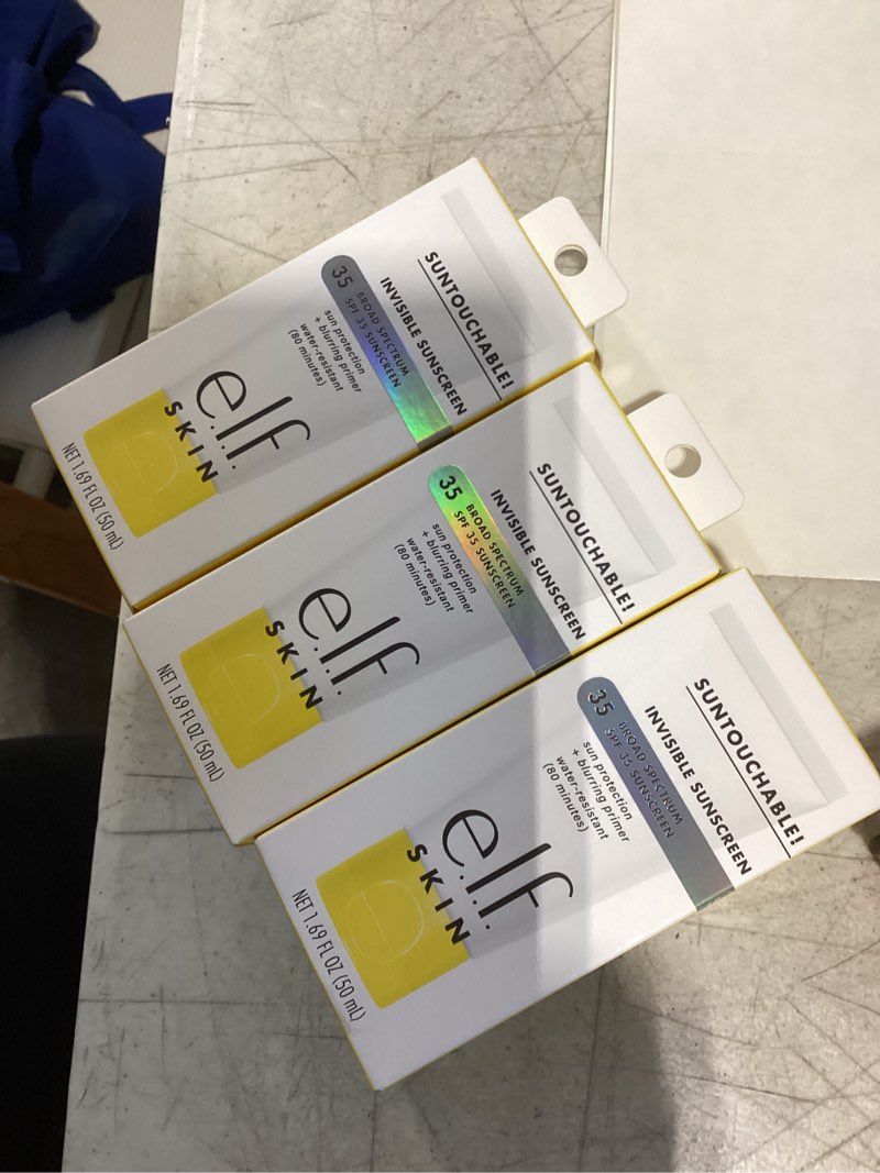 Condition photo showing New/Like New for e.l.f. skin suntouchable invisible spf 35, lightweight, gel-based sunscreen for a smooth complexion, doubles as a makeup primer, vegan & cruelty-free, packaging may vary 1.7 fl oz (pack of 3)