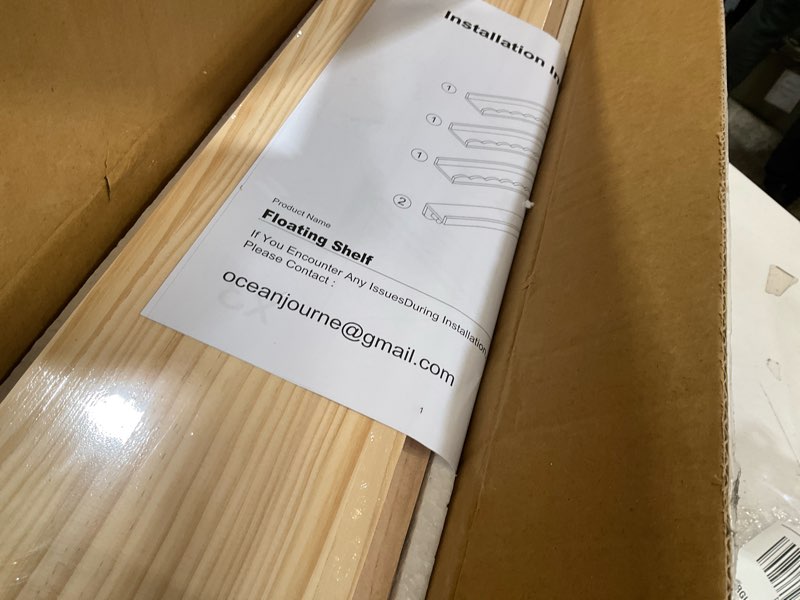 Condition photo showing Good Condition for 24 inch floating shelves for wall, 4-pack nursery book shelves with hooks, scalloped shelves, wall book shelves for kids room, toddler room, baby room, nursery decor