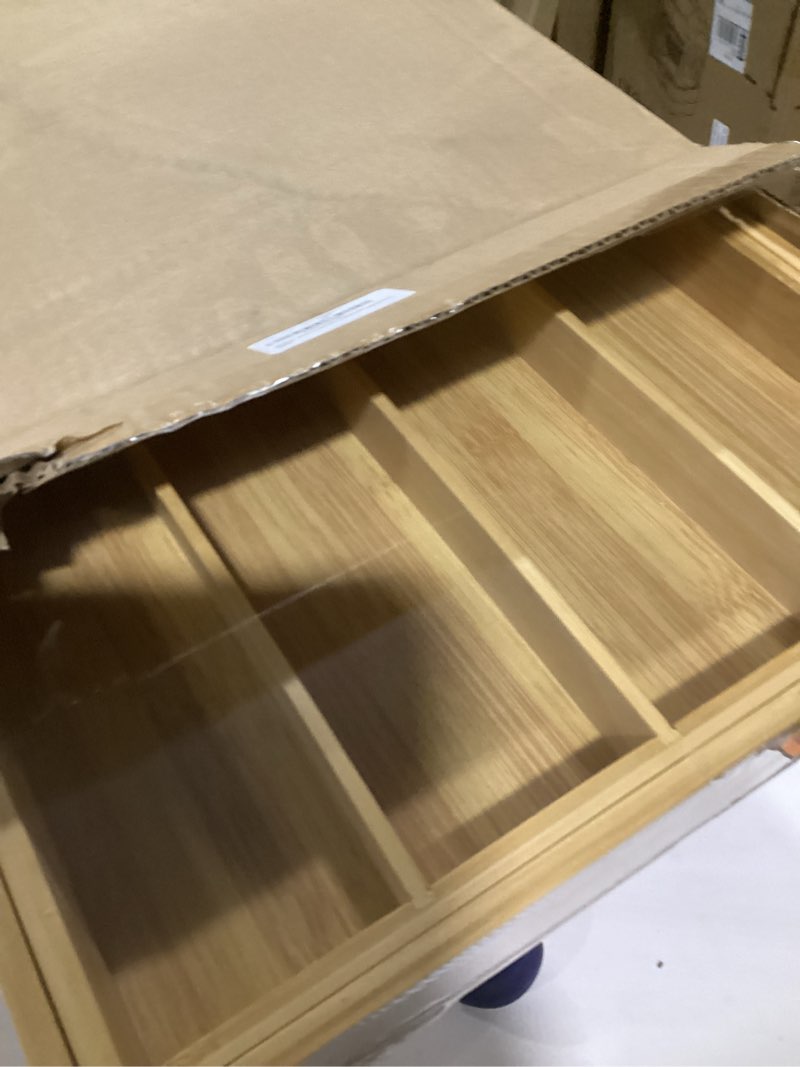 Condition photo showing New/Like New for Bamboo Natural Expandable Kitchen Drawer Organizer, Cutlery Tray with Multiple Compartments, Wooden Flatware Storage Solution